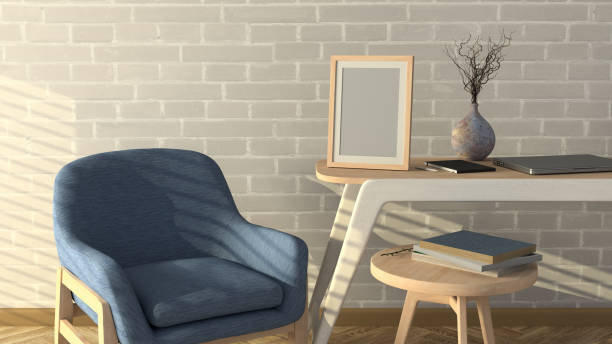 istock Vertical photo frame mock up on the wooden desk. 1324391548