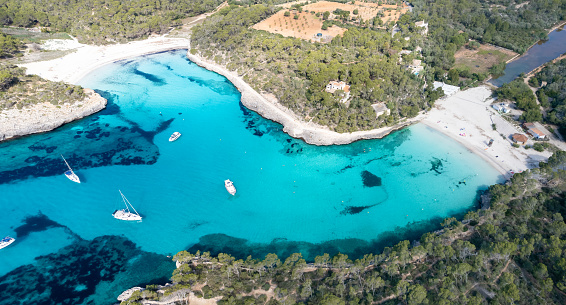 Aerial view of  Cala Mondrago, Mallorca island, Spain