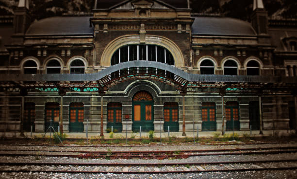 The International Canfranc railway station. It is a railway station located in the municipality spanish of Canfranc (Huesca), close to the border with France. canfranc international railway station spain stock pictures, royalty-free photos & images
