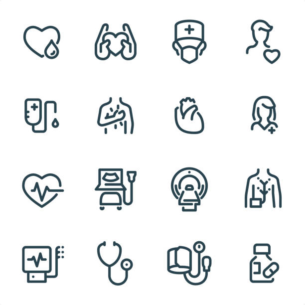 кардиология - иконки линии pixel perfect unicolor - pain heart attack heart shape healthcare and medicine stock illustrations