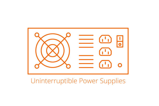 UPS. Uninterruptible power supplies. Input power source when mains power fails. Electrical apparatus. Vector line. Open paths. Editable stroke. UPS. Uninterruptible power supply. Electrical apparatus. Input power source when mains power fails. Vector line illustration. Open paths outline. Editable stroke. ups power supply stock illustrations