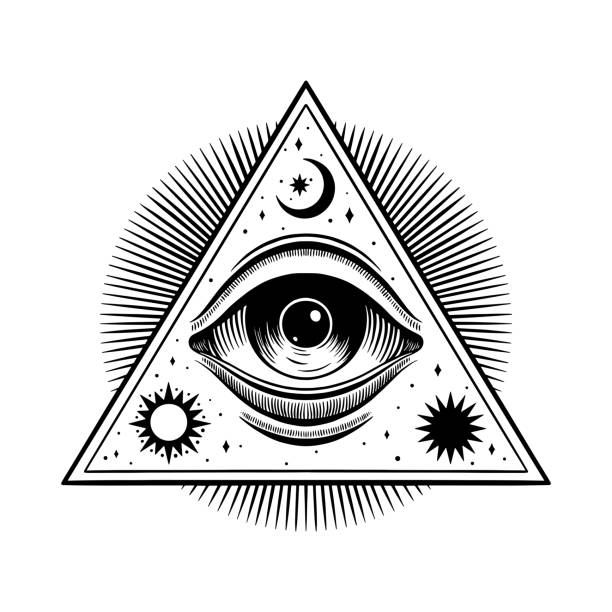 illustrazioni stock, clip art, cartoni animati e icone di tendenza di tutti vedendo l'occhio illuminati piramide simbolo - third eye illustrations