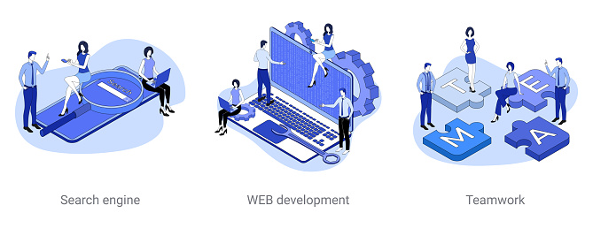 Web Developer Teamwork Search Engine Engineering Web Development Teamwork Stock Illustration ...