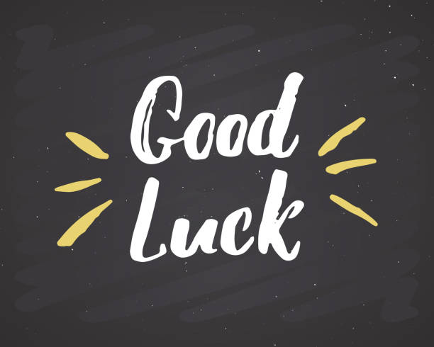 istock Good Luck lettering handwritten sign, Hand drawn grunge calligraphic text. Vector illustration on chalkboard background 1324413231