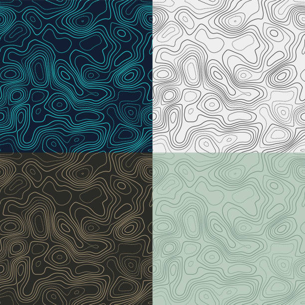 Topography patterns. Topography patterns. Seamless elevation map tiles. Artistic isoline background. Charming tileable patterns. Vector illustration. hiking designs stock illustrations