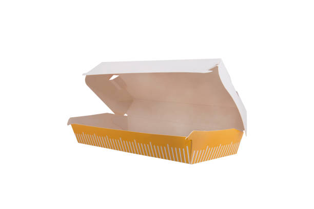 Blank yellow and white craft burger - sandwich box isolated on white background