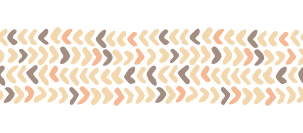 ilustrações, clipart, desenhos animados e ícones de padrão de repetição de chevron de borda horizontal do rabisco bege. vetor desenhado à mão fundo perfeito. - chevron pattern repetition zigzag