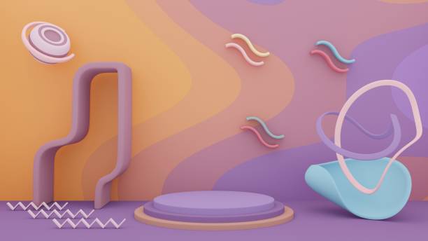 Playful geometric pastel cartoon style stage.