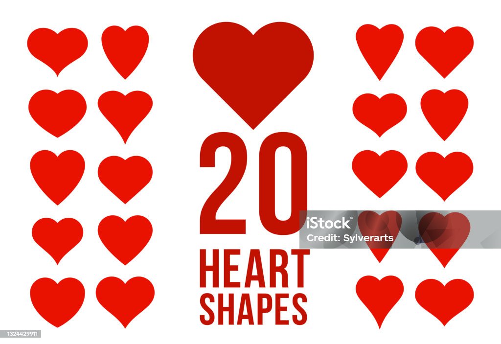 Heart shapes vector icons or logos set, different cartoon cute hearts collection. - Royalty-free Hartvorm vectorkunst