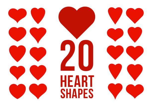 Heart shapes vector icons or logos set, different cartoon cute hearts collection.