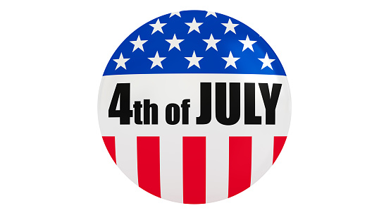 4th of July American Independence Day. Happy Independence Day. 3d illustration. Badge with USA flag isolated on the white background.