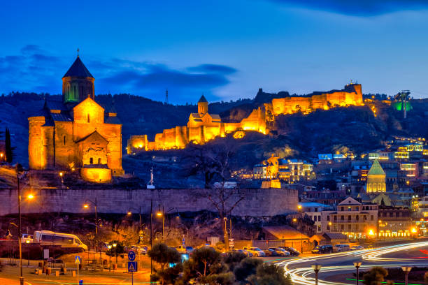 istock Metekhi cathedral and Narikala Fortress 1324430713