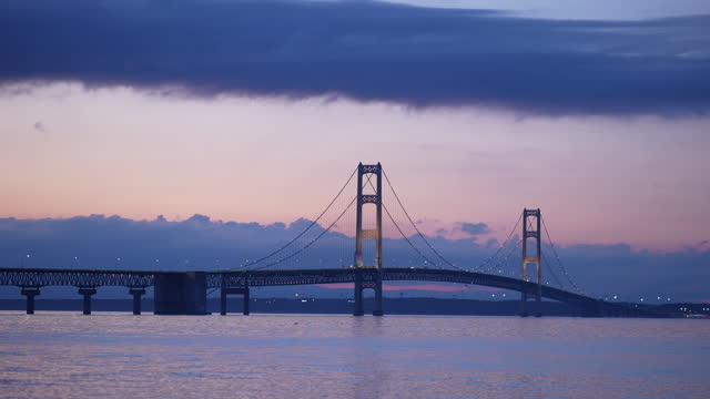 Michigan Mackinac Bridge Sunset Time Lapse Video