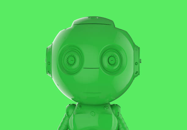 3d rendering green single color ai robot on green background