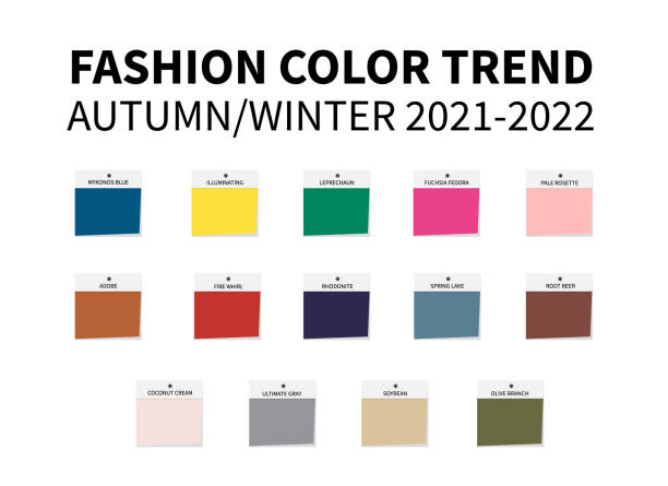 Fashion Color Trend Autumn â Winter  2021 - 2022. Trendy colors palette guide. Fabric swatches. Easy to edit vector template for your creative designs Fashion Color Trend Autumn â Winter  2021 - 2022. Trendy colors palette guide. Fabric swatches. Easy to edit vector template for your creative designs. color swatch stock illustrations