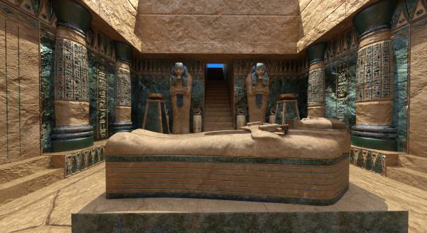 tumba do faraó na pirâmide 3d ilustração - pharaonic tomb - fotografias e filmes do acervo