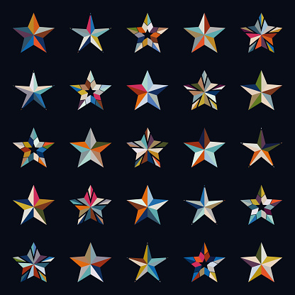 Vector colorful five pointed stars medal symbol pattern collection for design