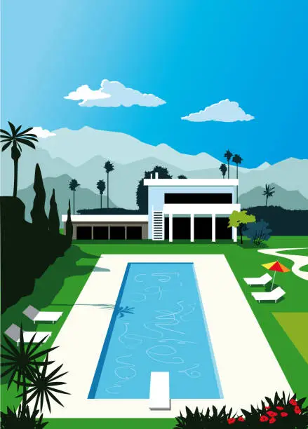 Vector illustration of Villa with a pool