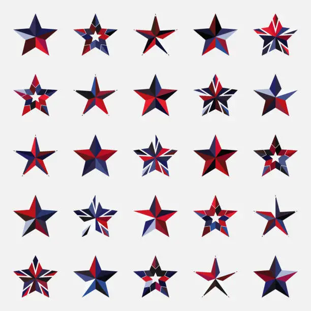 Vector illustration of five pointed stars symbol collection