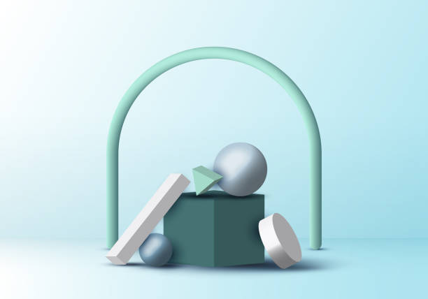 istock Set of 3D realistic geometric group on blue room background 1324463124