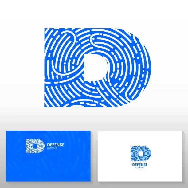 Vector illustration of Letter D made with fingerprint. Defense company logo template – Abstract vector emblem.