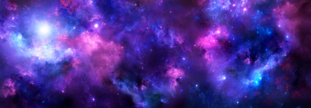 Space background with realistic purple nebula and shining stars