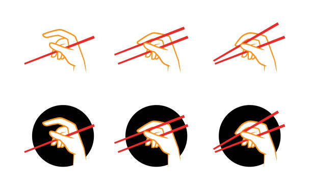 ilustrações de stock, clip art, desenhos animados e ícones de how to use chopsticks, simple vector illustration guide - hashis
