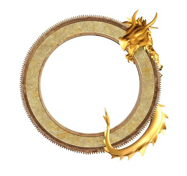 Photo of Golden dragon and round ancient metal frame