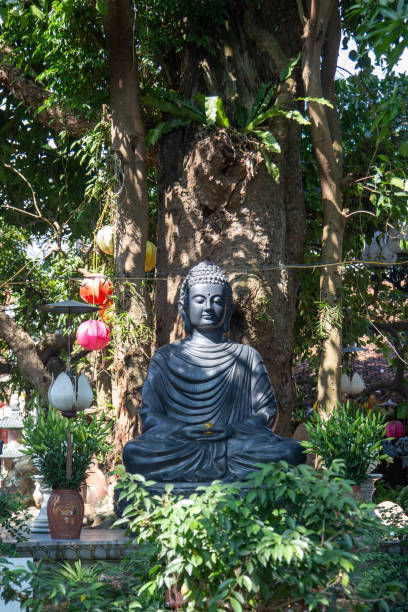 buddha statue in a temple garden in Hanoi, Vietnam