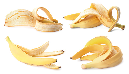Ripe nanica banana photographed on white background
