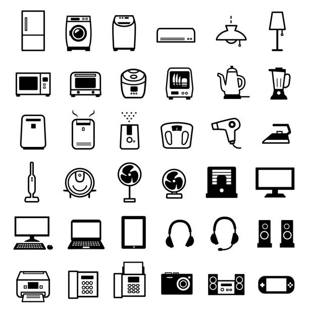 illustrations, cliparts, dessins animés et icônes de jeu d’icônes des appareils électroménagers - four objects audio