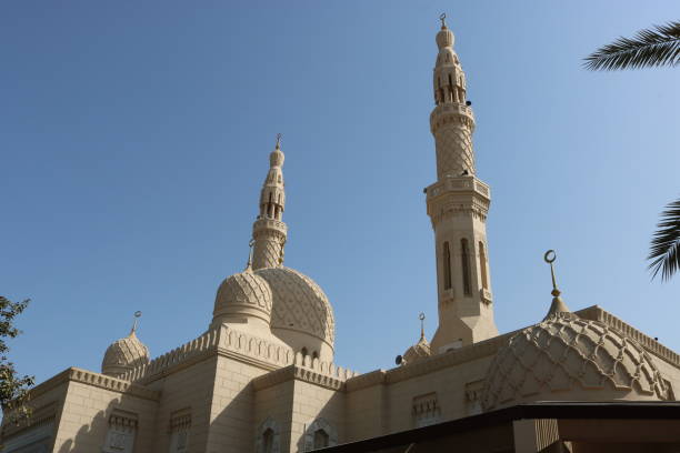 Majestic mosque in Dubai downtown at the night