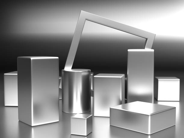 istock 3d render, digital illustration. Modern minimal Silver color background. Abstract geometric design. Fashion concept. Podium for brand promotion product 1324484810