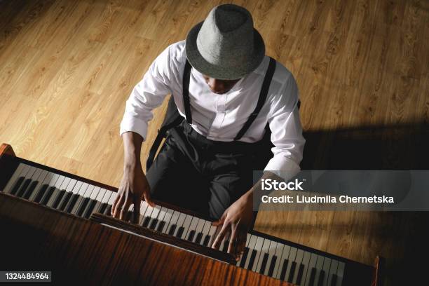 Africanamerican Man Playing Piano Indoors Above View Talented Musician Stock Photo - Download Image Now
