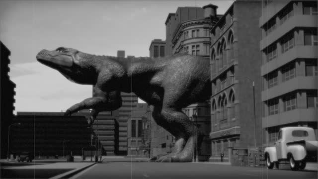 Vintage Monster: Giant Dinosaur in the City (Black and White)