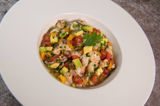 istock Cod Ceviche recipe, bread in oil and garlic. 1324485867
