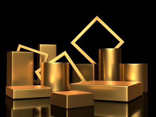 istock 3d render, digital illustration. Modern minimal Gold color background. Abstract geometric design. Fashion concept. Podium for brand promotion product 1324488526