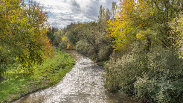 istock Autumn landscape with river and silver riverbed 1324489170