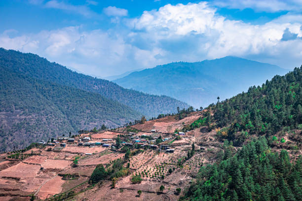 istock mountains with paddy fields and remote village at morning 1324492391
