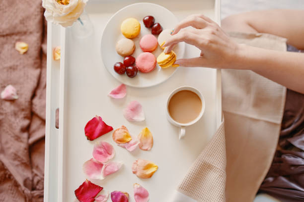 istock Top view of romantic breakfast in bed. 1324492715