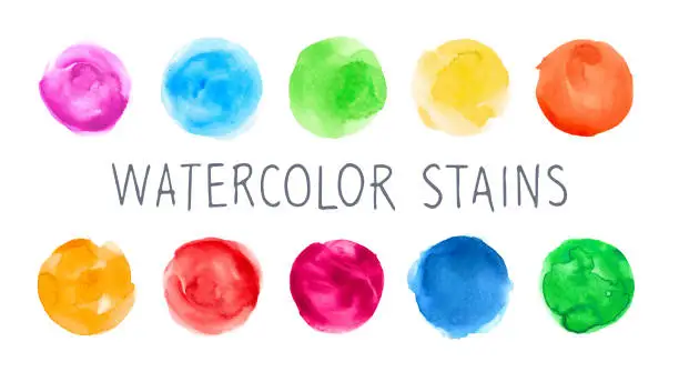 Vector illustration of Hand painted watercolor abstract circles. Set of watercolor stains.
