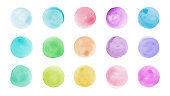 istock Hand painted watercolor abstract circles. Set of watercolor stains. 1324498735