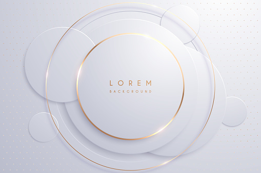 Abstract white and gold circle shapes background in vector