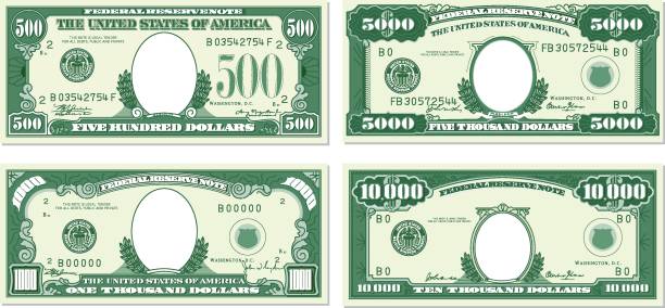 papierrechnungen oder geld. dollar-währung - ten dollar bill stock-grafiken, -clipart, -cartoons und -symbole