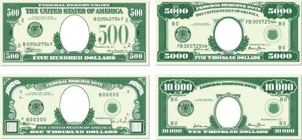 Vector illustration of Paper bills or money. Dollar Currency