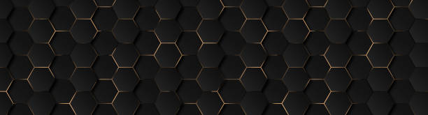 ilustrações, clipart, desenhos animados e ícones de fundo de metal preto abstrato luxuoso hexagonal com linhas de luz dourada. - white background luxury three dimensional shape blue