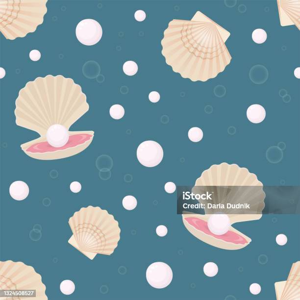 Shell Pear Pattern Seashell And Pearl Seamless Pattern Stock Illustration - Download Image ...
