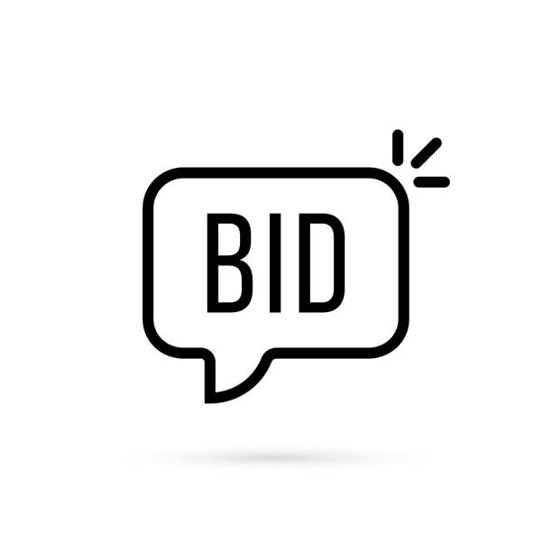 ilustraciones, imágenes clip art, dibujos animados e iconos de stock de burbuja de línea delgada simple como oferta fácil - bids