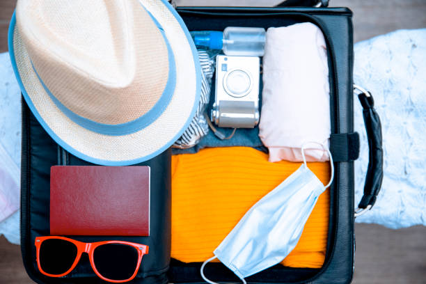 istock Open small Suitcase with Female outfit in Coronavirus weekend trip 1324514552