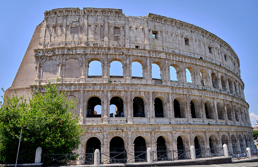 View of Colosseum in Rome, famous landmark of eternal city, capital of Italy